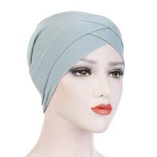 1pc Stretch Forehead Crossed Turban Hat Women Solid Color Hijab Hat Casual Elastic Head Wrap Lightweight Chemo Hat Headscarf Hats Bonnet Hair Bonnet Turban