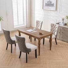 4 Piece Set Velvet Upholstered Dining Chairs, Wingback Side Chairs Button Tufted With Solid Wood Legs For Kitchen,Dining Room. - Beige-Floral - View 4