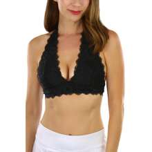 ToBeInStyle Women's Lined Lace Halter Stretch Bralette - 黑色 - 查看 1