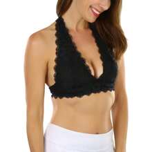 ToBeInStyle Women's Lined Lace Halter Stretch Bralette - 黑色 - 查看 3