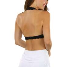 ToBeInStyle Women's Lined Lace Halter Stretch Bralette - 黑色 - 查看 5