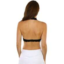 ToBeInStyle Women's Lined Lace Halter Stretch Bralette - 黑色 - 查看 2