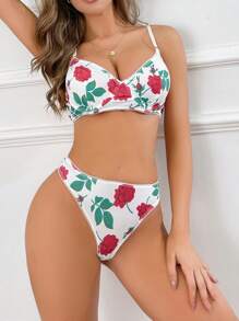 浪漫玫瑰印花文胸和內褲套裝