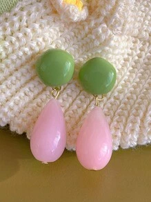 2入組粉綠色水滴形耳環,附設計師吊飾,時尚且適合女性在海灘渡假時佩戴 - 薄荷綠 - 查看 7