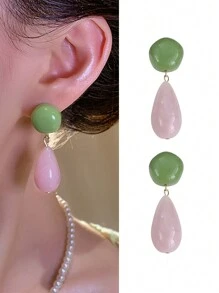 2入組粉綠色水滴形耳環,附設計師吊飾,時尚且適合女性在海灘渡假時佩戴 - 薄荷綠 - 查看 1
