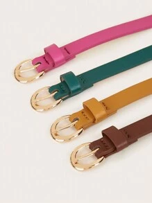 4 件装 女童/青少年女孩经典金色针扣 PU 皮革简约休闲牛仔腰带，纯色 - 彩色 - 查看 4