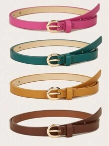 4 件装 女童/青少年女孩经典金色针扣 PU 皮革简约休闲牛仔腰带，纯色 - 彩色 - 查看 2