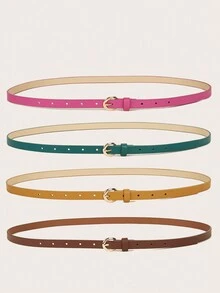 4 件装 女童/青少年女孩经典金色针扣 PU 皮革简约休闲牛仔腰带，纯色 - 彩色 - 查看 3