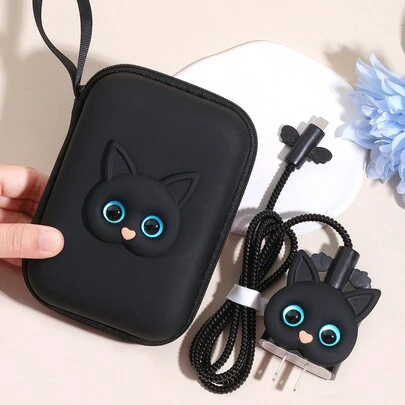 Conjunto de 6 piezas: Bolsa organizadora de cable Eva + 1,5 m de enrollador de categoría + Protector de cabeza de carga TPU + Cable de datos de carga rápida de 20w, compatible con modelos de compatible con iPhone 12/13/14