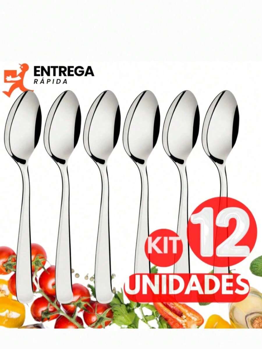 Colheres em Aço Inox Kit 12 Unidades Elegância e Durabilidade para sua Cozinha - Cinza - Visão 1