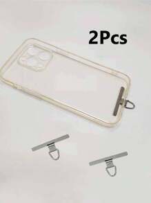 2 件装通用手机挂绳贴片金属超薄手机带配件滑雪跑步登山专用，不锈钢手机夹防丢手机挂绳贴片夹（不含挂绳） - 銀色 - 查看 2