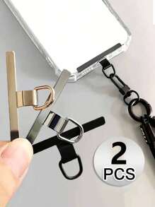 2 件装通用手机挂绳贴片金属超薄手机带配件滑雪跑步登山专用，不锈钢手机夹防丢手机挂绳贴片夹（不含挂绳） - 銀色 - 查看 1