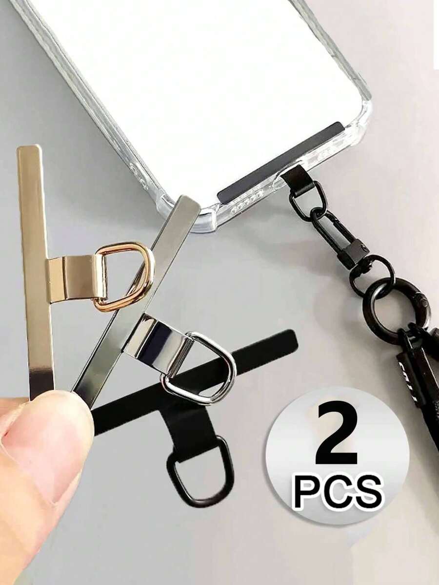 2 件装通用手机挂绳贴片金属超薄手机带配件滑雪跑步登山专用，不锈钢手机夹防丢手机挂绳贴片夹（不含挂绳） - 銀色 - 查看 1