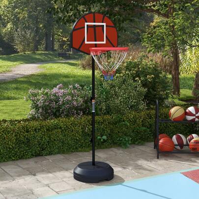 SPORTNOW Support panier de basket-ball 2 en 1 avec hauteur réglable 129-179 cm et jeu de 6 fléchettes magnétique