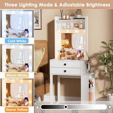 Small Vanity Desk With Mirror,Dresser With 3 Adjustable Lighted  Mirror, Makeup Vanity With Charging Station, Vanity Table With Glass Desktop & 2 Drawers & 4 Open Storage Shelves,White,Spring New Arrivals - trắng - Xem 9
