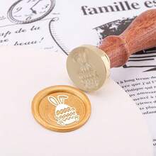 CYFUN DESIGN 1入組復活節兔子拿蛋蠟封印章,可拆卸圓形黃銅頭,無手把,適用於收藏,邀請卡,信封,卡片禮品包裝 - 金色 - 查看 4