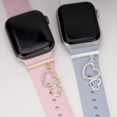 1 Stück Strass Doppel Liebes Charm Uhrenarmband Dekorationsring, für 38MM, 40MM, 41MM, 42MM Smartwatch Silikonarmband als Geschenk für Studenten zum Schulstart