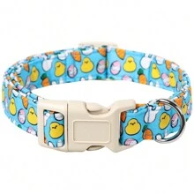 1入限量版復活節兔子和彩蛋印花宠物项圈,適用於貓狗室內/室外,面料製成,米色塑料扣 - 淺藍色 - 查看 1