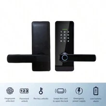 Manija de puerta con cerradura electrónica automática inteligente con huella dactilar y llave digital - Negro - Ver 5