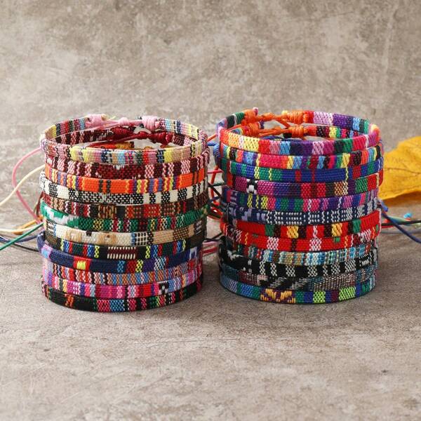 Set Di 24 Braccialetti Intrecciati In Stile Boemo, Braccialetti Di Amicizia In Tessuto Colorato Casuale, Per Uomini E Donne