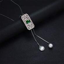 Hình vuông Màu xanh lá Vòng cổ mặt dây chuyền Đối với phụ nữ , Cao-kết thúc Thiết kế , Không theo quy ước , Ánh sáng sang trọng , Thép Titan Xương quai xanh Chuỗi - Bạc - Xem 1