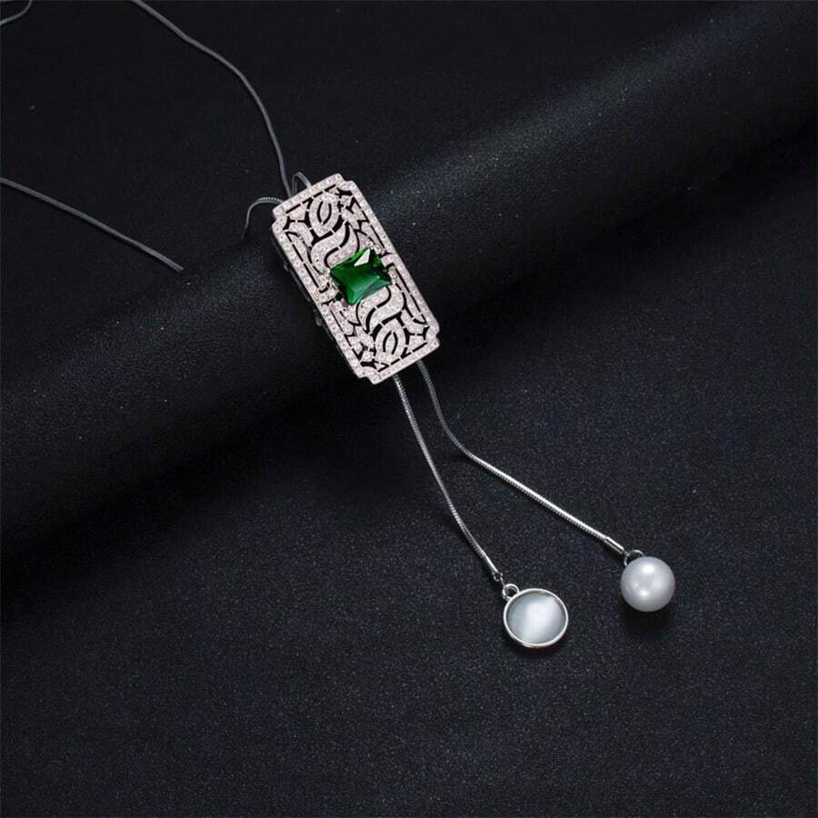 Hình vuông Màu xanh lá Vòng cổ mặt dây chuyền Đối với phụ nữ , Cao-kết thúc Thiết kế , Không theo quy ước , Ánh sáng sang trọng , Thép Titan Xương quai xanh Chuỗi - Bạc - Xem 1