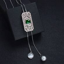 Hình vuông Màu xanh lá Vòng cổ mặt dây chuyền Đối với phụ nữ , Cao-kết thúc Thiết kế , Không theo quy ước , Ánh sáng sang trọng , Thép Titan Xương quai xanh Chuỗi - Bạc - Xem 5