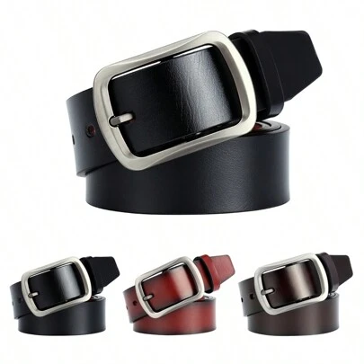 1pc Men's Pin Buckle Leather Belt, Punched And Adjustable, Perfect Gift For Birthday Or Christmas, Classic And Fashionable Style For Casual Or Daily Wear, Suitable For S (With Plus Size Available) Summer, School Casual, Business, Boyfriend Husband Father Dad Men Gift, Daily Wear, Fashion, Teen, Outdoor, Vacation, Athletic, Travel