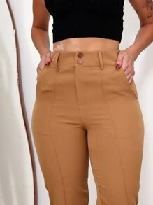 Women Pants - 卡其色 - 查看 3