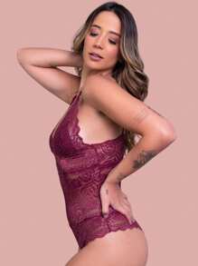 Women Sexy Bodysuits - Burgundy - View 3