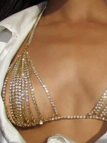 1Pc Women'S Multilayer Rhinestone Bikini Body Chain Bra Jewelry Classy - Gold - View 1