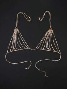 1Pc Women'S Multilayer Rhinestone Bikini Body Chain Bra Jewelry Classy - Gold - View 4