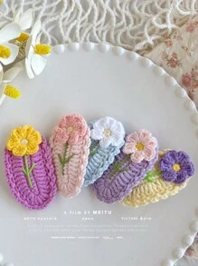 1 chiếc kẹp tóc bện nhiều màu sắc dễ thương bằng len dành cho nữ và bé gái, thủ công, lý tưởng để đeo hàng ngày, đi học, làm quà tặng cho bạn gái, gia đình và các cặp đôi, phụ kiện tóc, kẹp tóc, kẹp tóc, đồ dùng học tập - kẹp tóc hoa - Xem 2