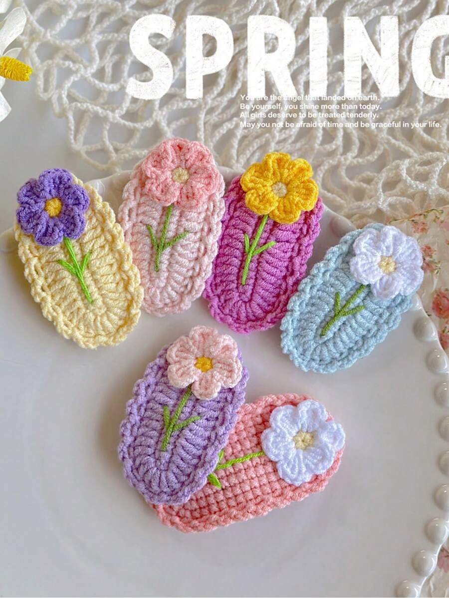 1 chiếc kẹp tóc bện nhiều màu sắc dễ thương bằng len dành cho nữ và bé gái, thủ công, lý tưởng để đeo hàng ngày, đi học, làm quà tặng cho bạn gái, gia đình và các cặp đôi, phụ kiện tóc, kẹp tóc, kẹp tóc, đồ dùng học tập - kẹp tóc hoa - Xem 1