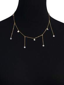 1條個性化時尚925純銀流蘇項鍊,鑲嵌立方氧化鋯 - 金黃色 - 查看 3