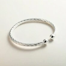 S925 Sterling Silver Hollow Twisted Bangle Bracelet - Silver - View 3