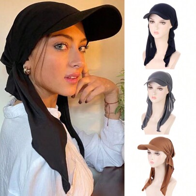 1 pezzo Cappello casual da donna a tesa protezione solare monocromatico per primavera/estate, fasce per capelli alla moda a bandana in colori misti, copricapo turbante