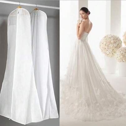 White Wedding Dress Dust Cover, Extra Long And Large Bridal Dress Gown Dustproof Cover With Foldable Storage Bag For International Shipping Wedding