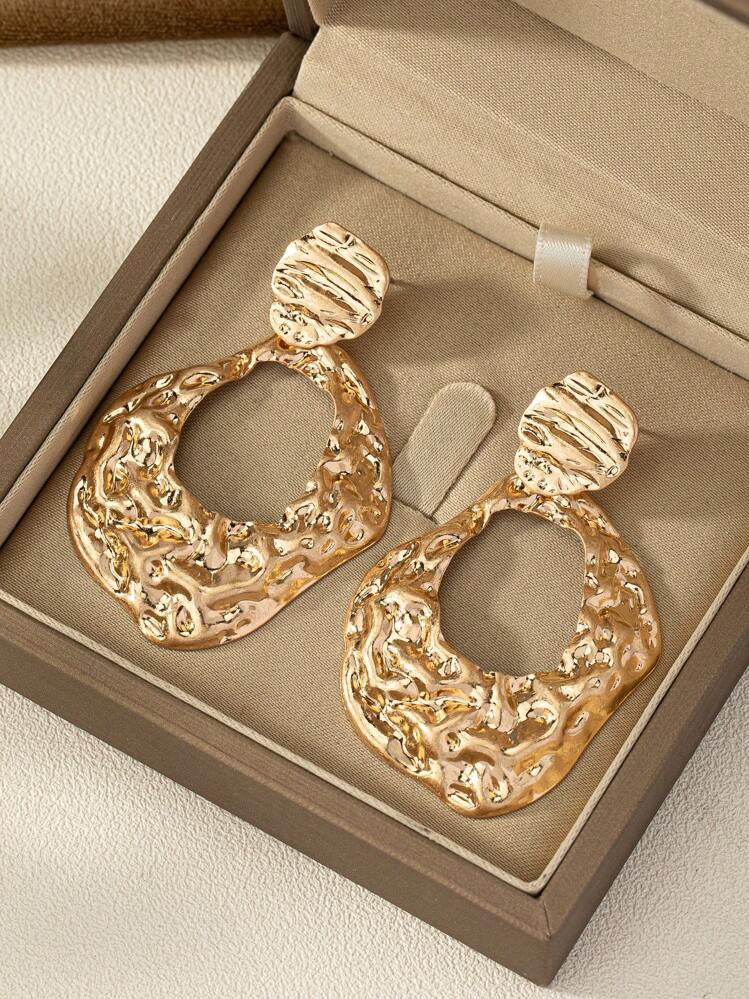 1對精緻大氣時尚經典凹凸花紋歐美風格多用途時尚耳環 - 金色 - 查看 2