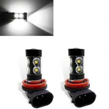 2 PCS Car LED Fog Light Bulbs, 12V-24V High Power 55W Super Bright Waterproof Metal Vehicle Fog Light Replacement, Universal Lighting Accessories For Truck SUV Car (White Light #H11)