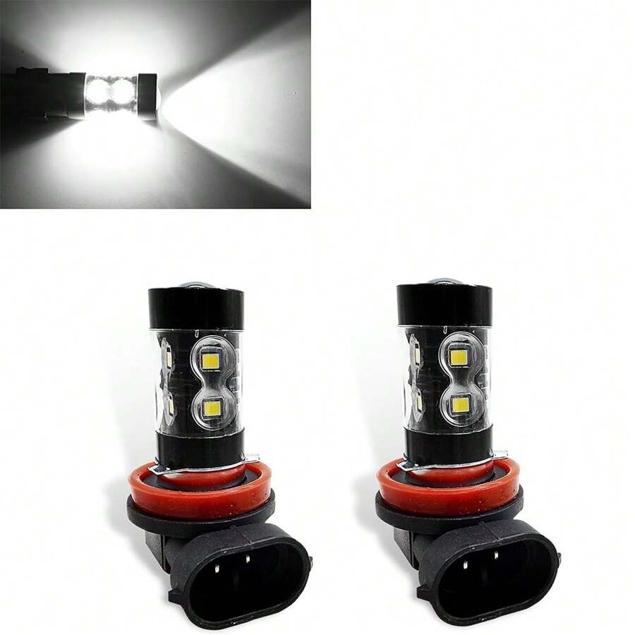 2 PCS Car LED Fog Light Bulbs, 12V-24V High Power 55W Super Bright Waterproof Metal Vehicle Fog Light Replacement, Universal Lighting Accessories For Truck SUV Car (White Light #H11)