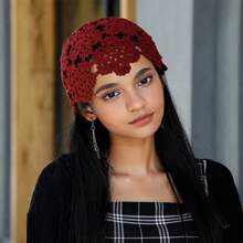 1 Miếng Gầy Mùa hè Mũ , Thủ công Mũ len In Hoa văn ren , Thanh lịch Và Phong cách Retro , Thích hợp Đối với Tất cả các mùa - màu đặc - Xem 11