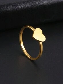 1件不锈钢简约空心实心心形戒指女士,时尚万能的珠宝配件,生日或节日礼物 - 愛心 - 查看 9