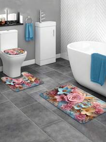 3 件套浴室地毯套装小浴室垫浴室地毯长室内入口垫可水洗家居用品家居配件公寓装饰必备品，肉眼可见的 3D 油画风格家居浴室装饰户外地毯门垫秋季装饰浴室配件返校入口装饰