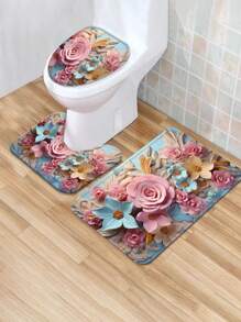 3 件套浴室地毯套装小浴室垫浴室地毯长室内入口垫可水洗家居用品家居配件公寓装饰必备品，肉眼可见的 3D 油画风格家居浴室装饰户外地毯门垫秋季装饰浴室配件返校入口装饰