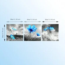 3入組方形藍花水墨畫布海報,沒有框架,適合客廳、臥室、辦公室等地使用 - 彩色 - 查看 2