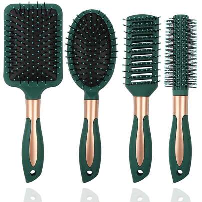 4 Pcs Hair Brush Set,Anti Static Massage Oval Comb,Detangling Brush Round Hair Brush Vent Hair Brush,Flexible Soft Pin Bristles For Long Thick Curly Wavy Dry Damaged Hair,Pack Of 4 Anti-Static Hair Tools For Women, Men & Kids: Oval Comb, Round Vent Brush, Detangling Paddle Brush For Wet/Dry Hair Massage & Shine