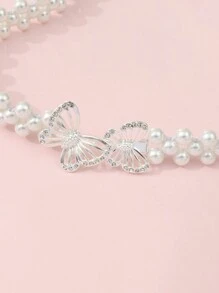 1pc Girls Pearl & Butterfly Decor Waist Belt - White - View 3