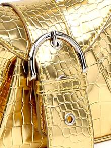 Lightweight Portable Vintage Crossbody Bag For Women: Punk & Gothic Y2K Style Vegan Leather Motorcycle Purse With Rivets, Metal Chains & Adjustable Strap – Accessories For Teens, College Girls, Street Fashion, Concerts, Music Festivals, And Edgy Outfits. - Vàng - Xem 3