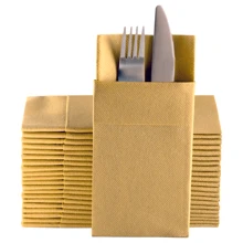 Dinner Napkins Cloth Like With Built-In Flatware Pocket, Linen-Feel Absorbent Disposable Paper Hand Napkins For Kitchen, Bathroom, Parties, Weddings, Dinners Or Events, Pack Of 50 - Gold - View 1
